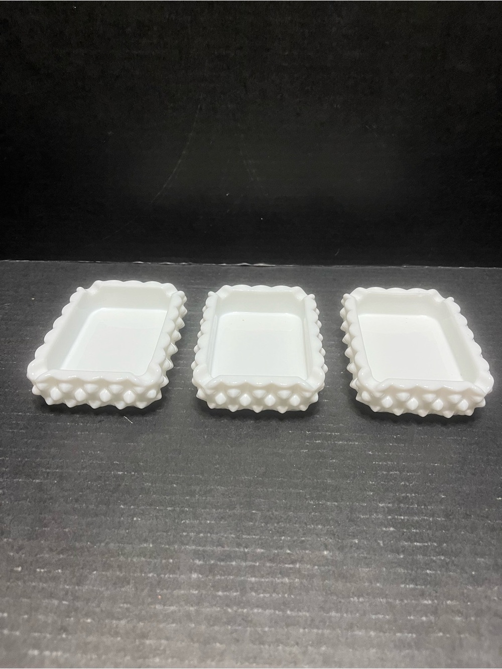 Set of 3 Fenton ashtrays trinket holder catchall jewelry tray vtg lot hobnail